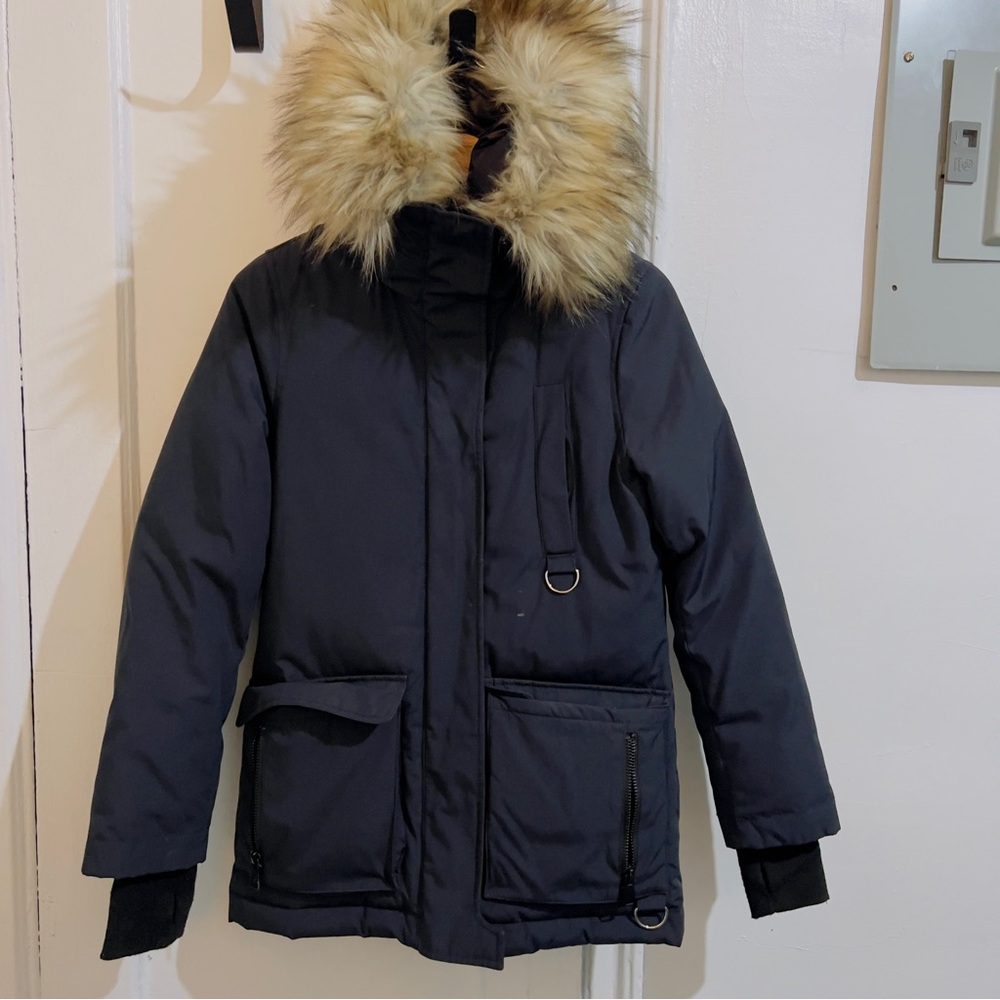 Zara Blue Fur-Trimmed Winter Jacket heavy - Never worn- zipper needs repair
